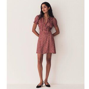 NWT Doen Sweet Silk Evienne Short Sleeved Tea Dress in Ameline Ditsy Red XL